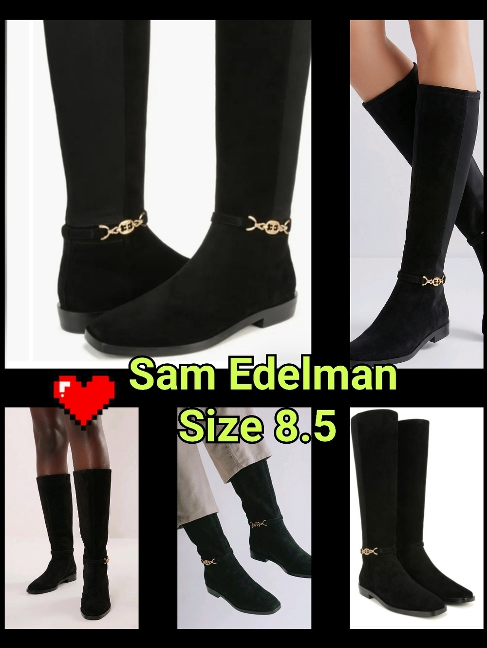 π£ Sam Edleman Clive Black Suede Bootsπ’Signature Logo Hardware Size 8.5 π π